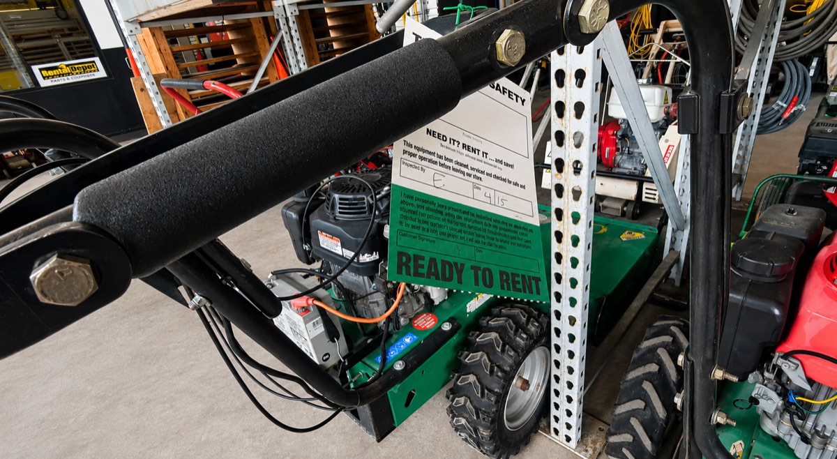 Equipment with a Ready To Rent tag at Rental Depot